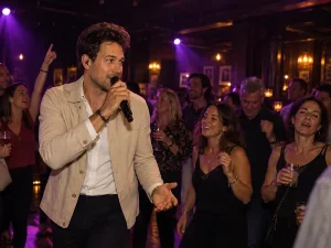 Chris Riven als zanger en DJ op een feest
